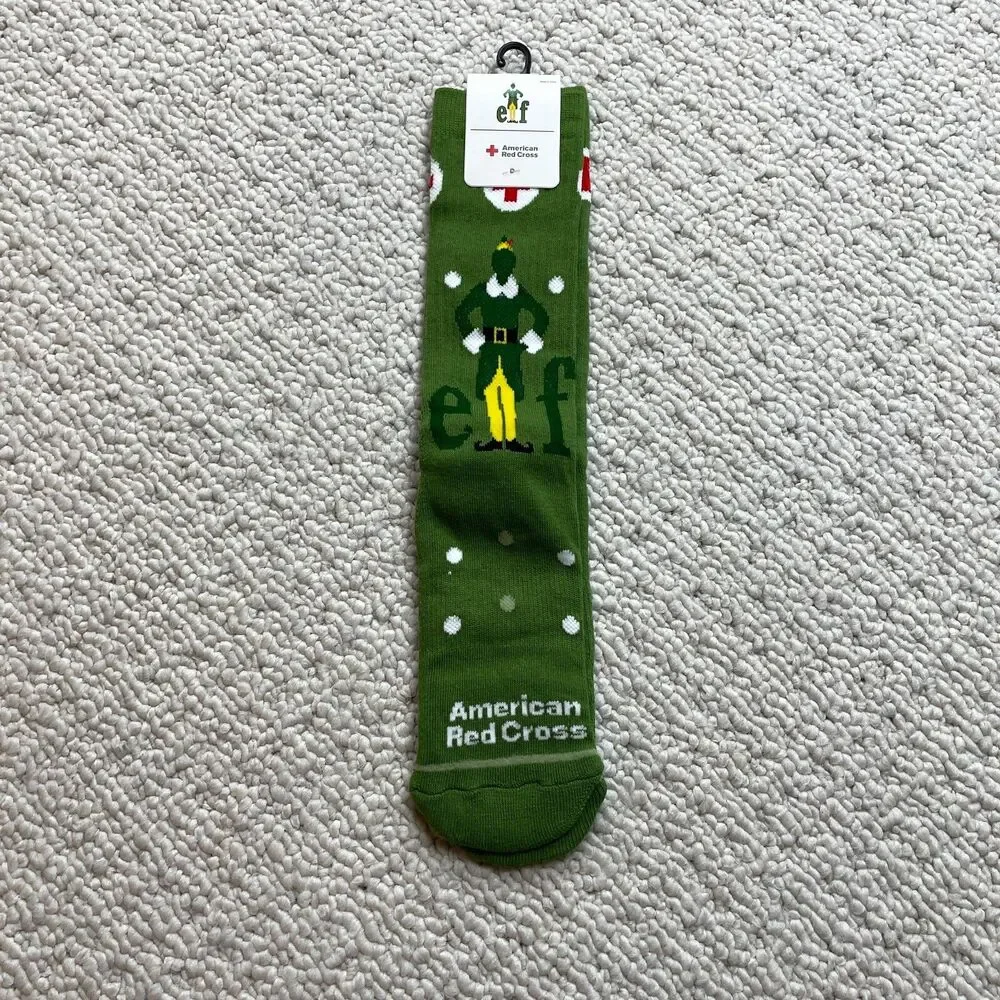 American Red Cross Elf Movie Green Socks Adult Unisex 2023 New NWT Christmas